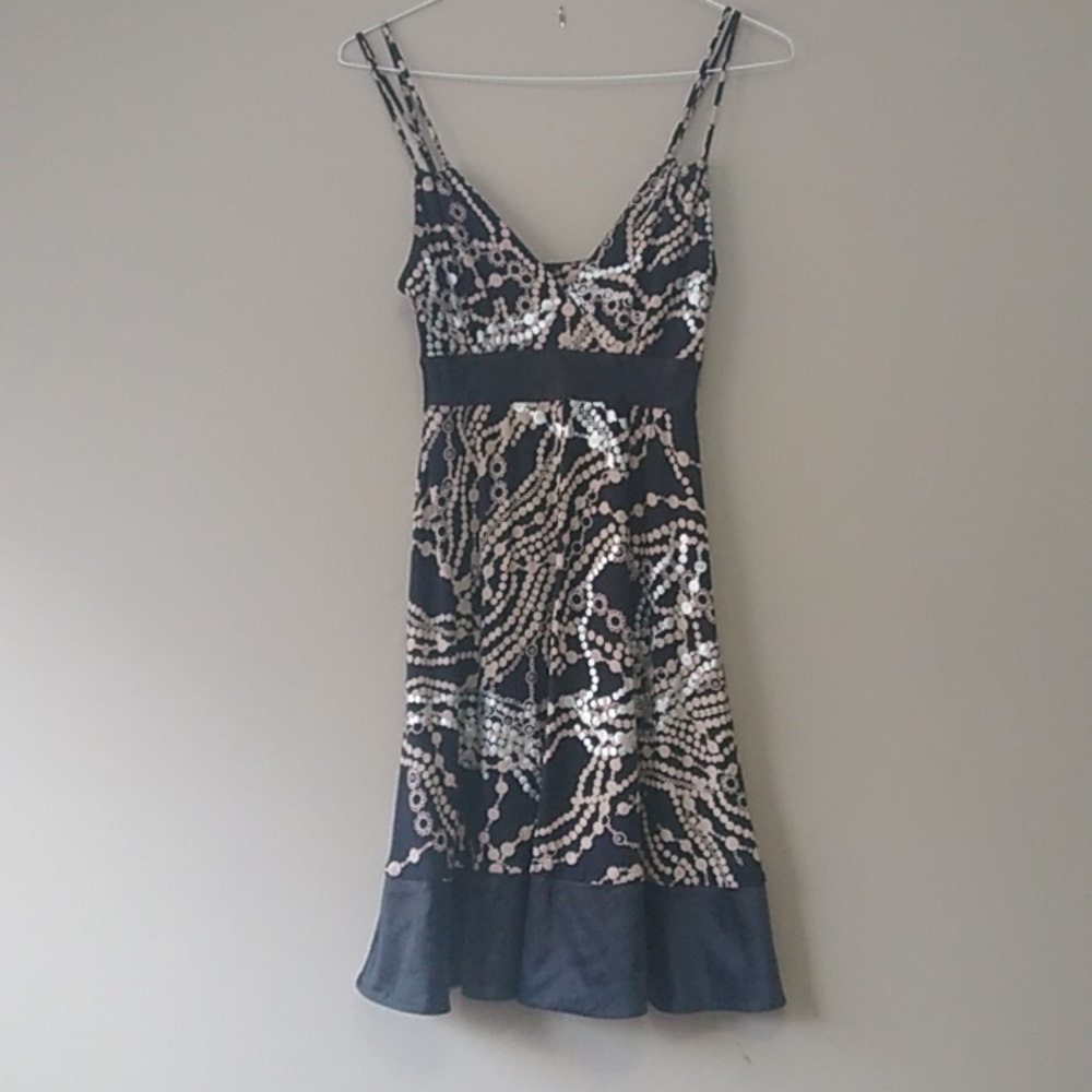 Express tan, black, silver midi dress small NWOT